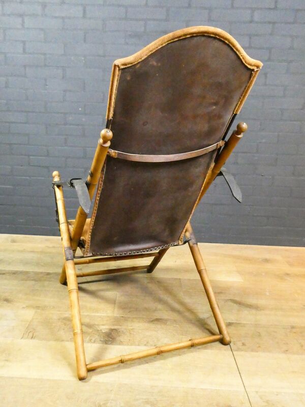 Chaise pliante de salon de campagne de safari antique, Espagne 19ème siècle