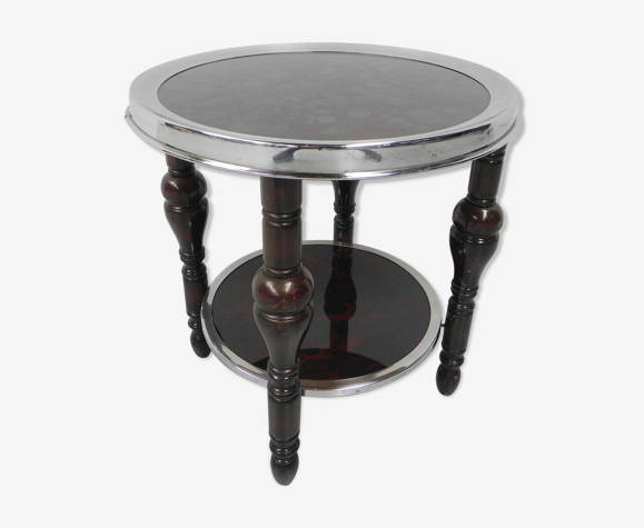 Art Deco side table with 2 glass tops in chrome rim