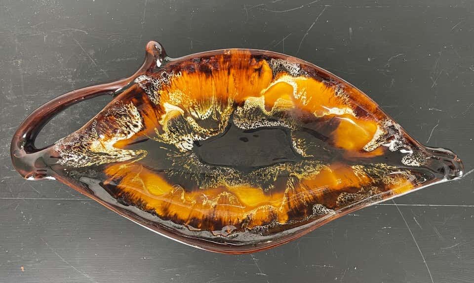 Yellow, orange, white and brown glazed ceramic bowl Vallauris, 70s, France