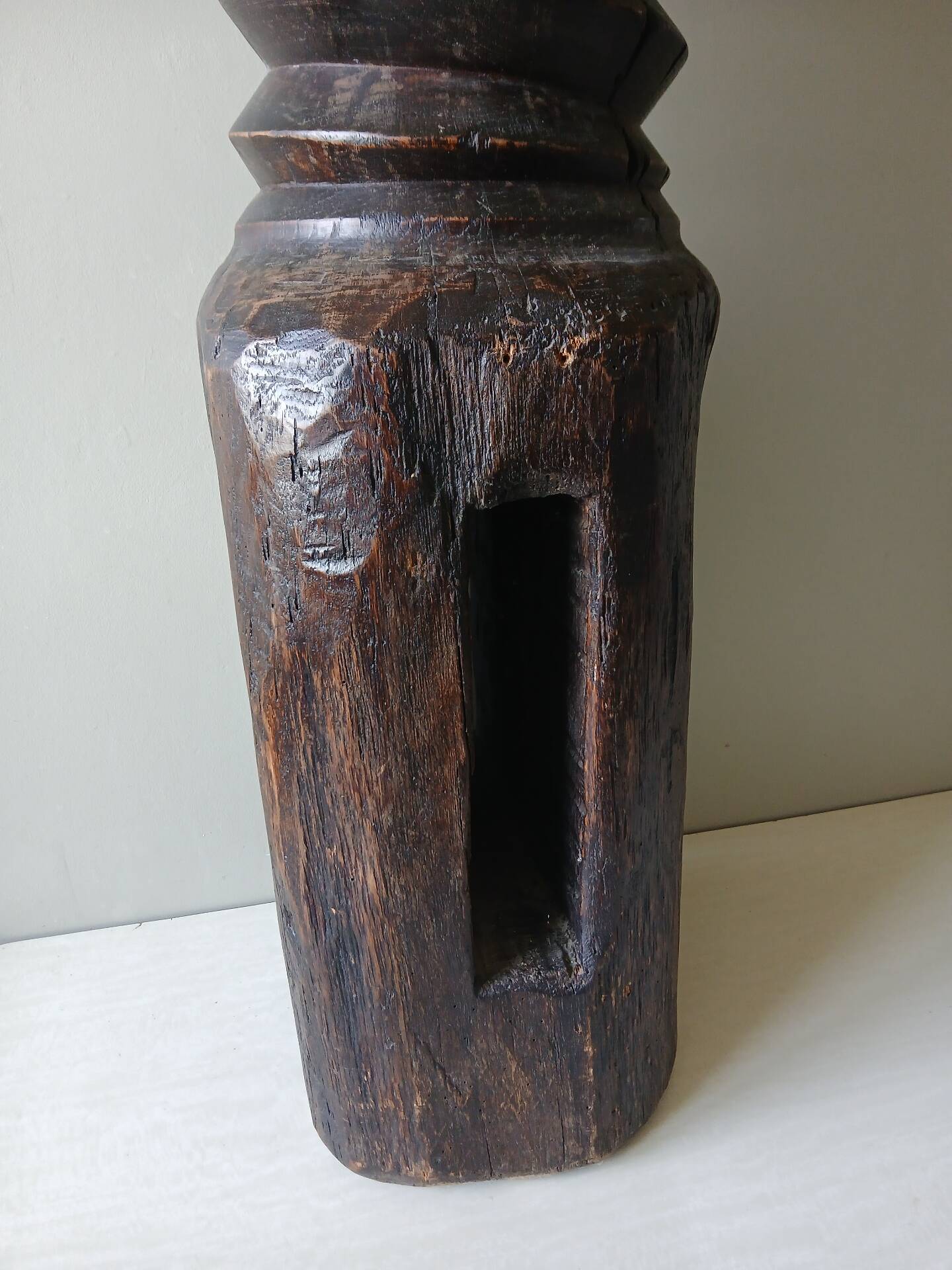Old solid wood wine press screw, H 144 cm, Weight 37.5 kg