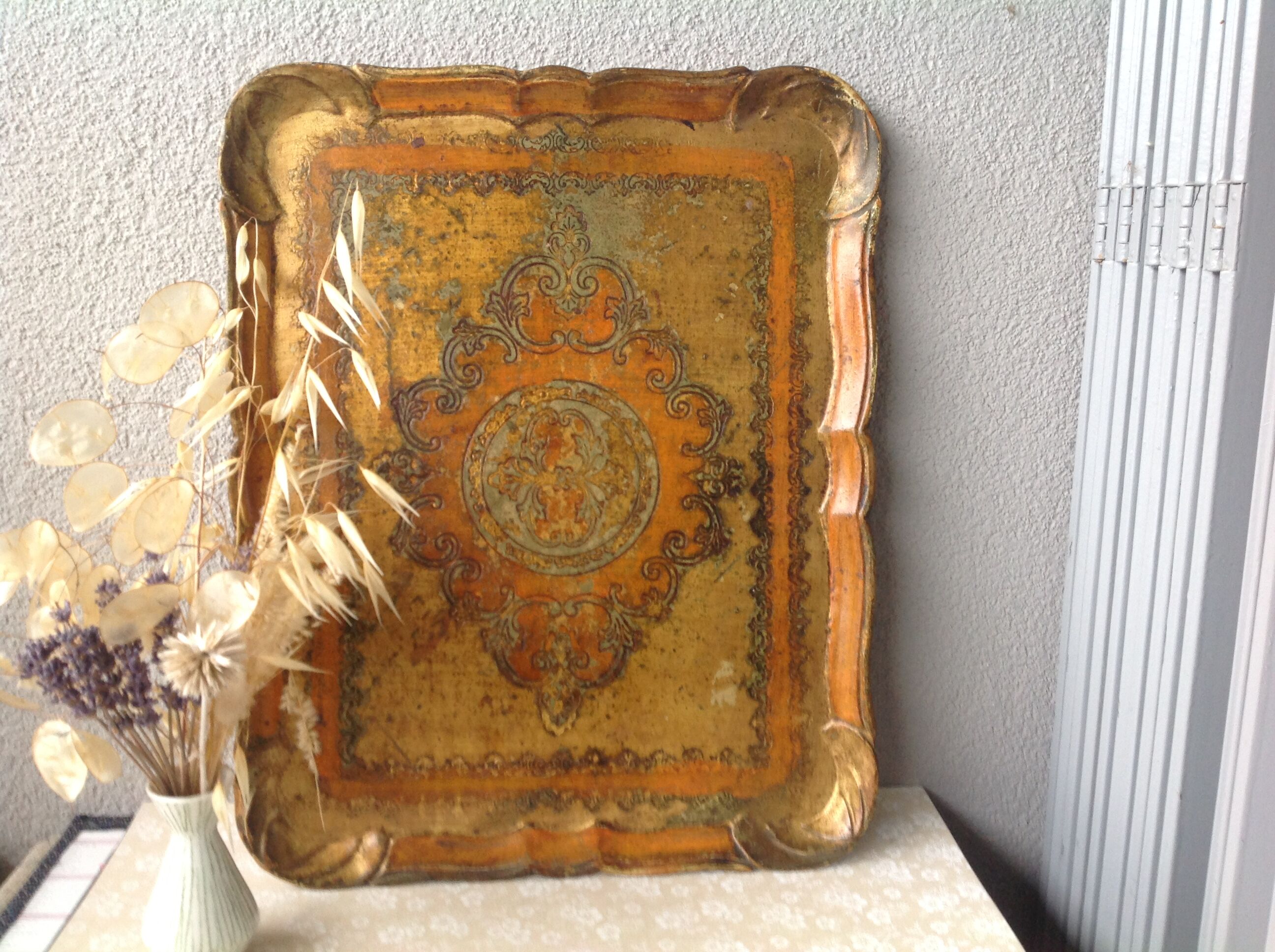 Old Florentine tray rectangle in papier-mâché