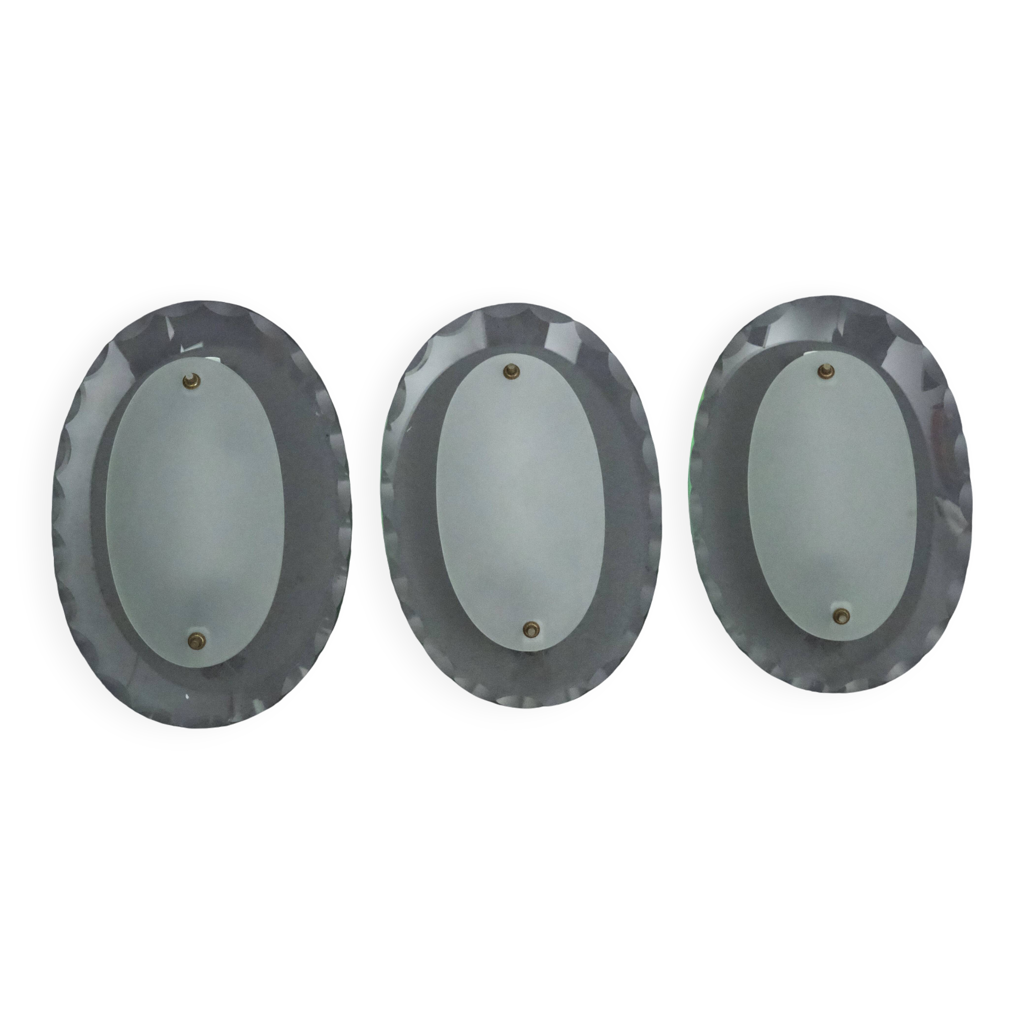 Set of Three Curved Glass Sconces by Cristal Art, Italy, 1960s