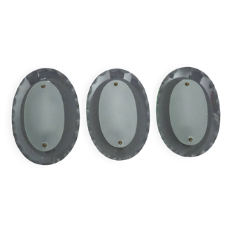 Set of Three Curved Glass Sconces by Cristal Art, Italy, 1960s