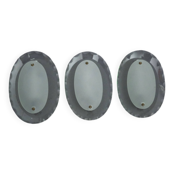Set of Three Curved Glass Sconces by Cristal Art, Italy, 1960s