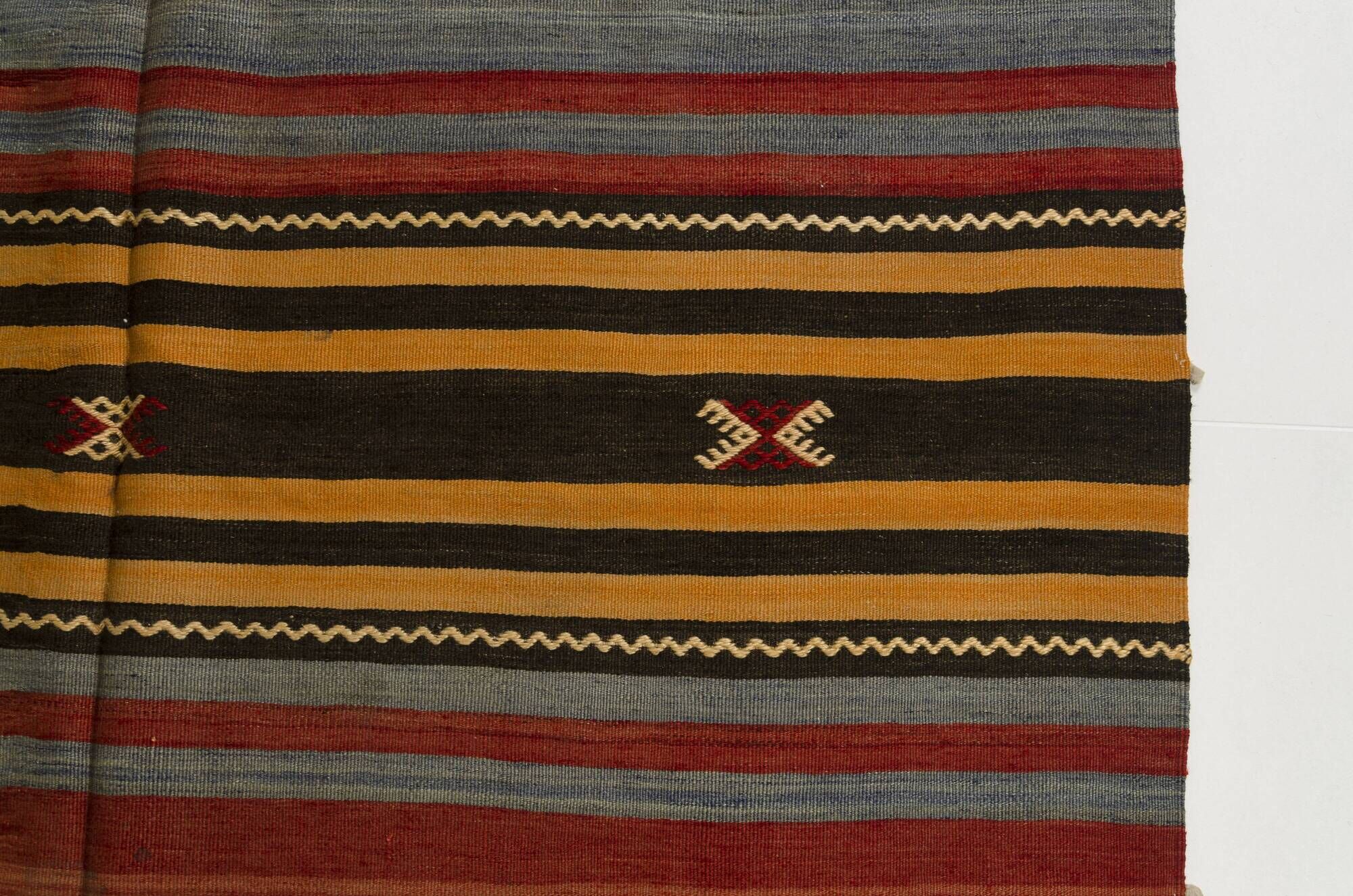 Large Vintage Striped Anatolian Hand-Woven Wool & Cotton Rugsku-135