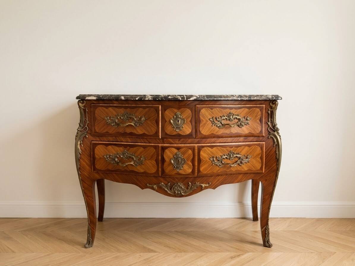 Curved Louis XV commode in rosewood and marble