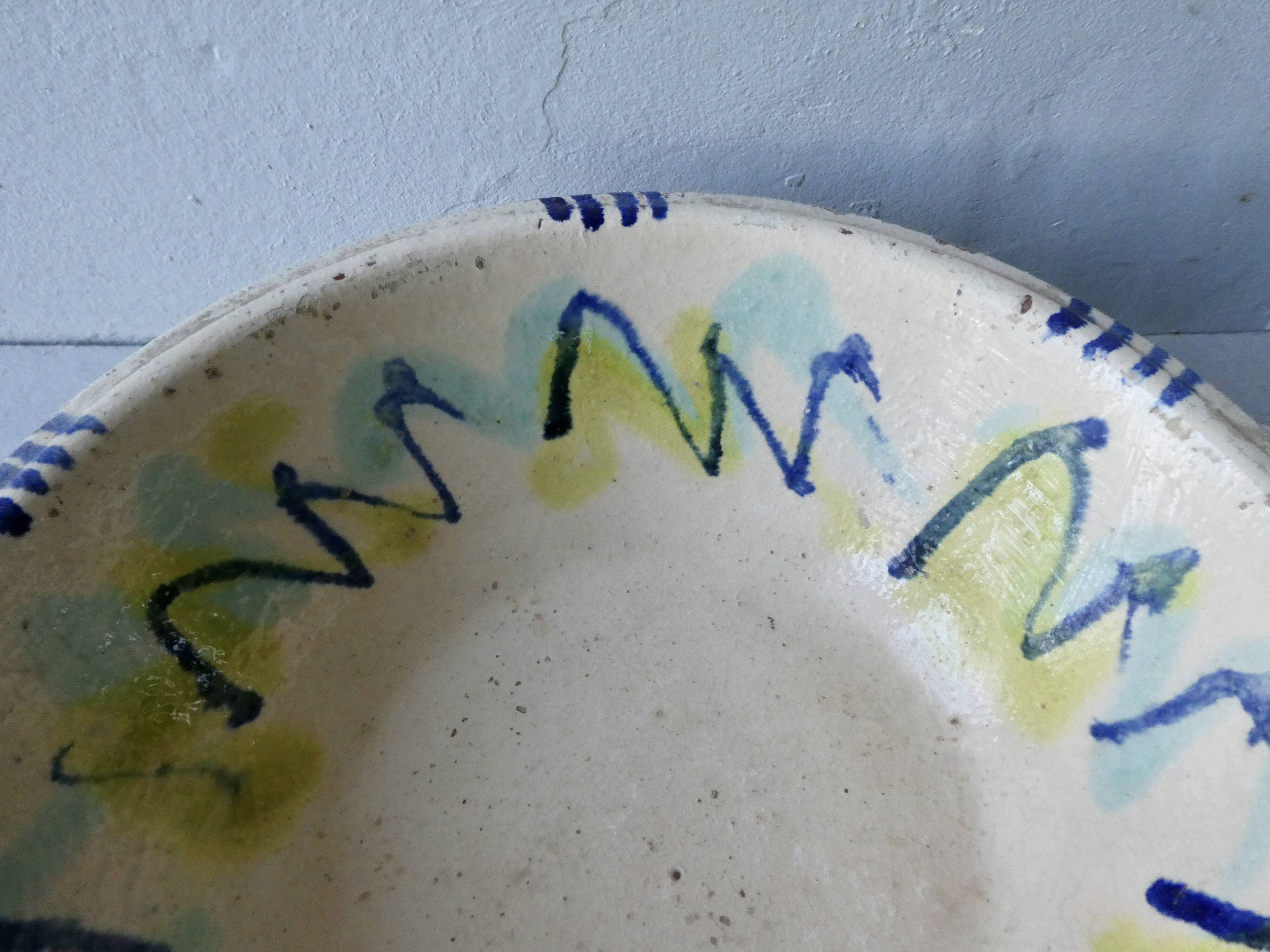 Hollow plate in enamelled terracotta, graphic décor