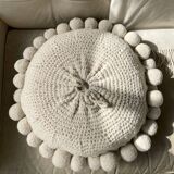 Handmade cushion Monte Pom Pom Pampa large natural wool Ecru