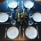 9 Assiettes plates dépareillées Terre de fer tons verts bleus