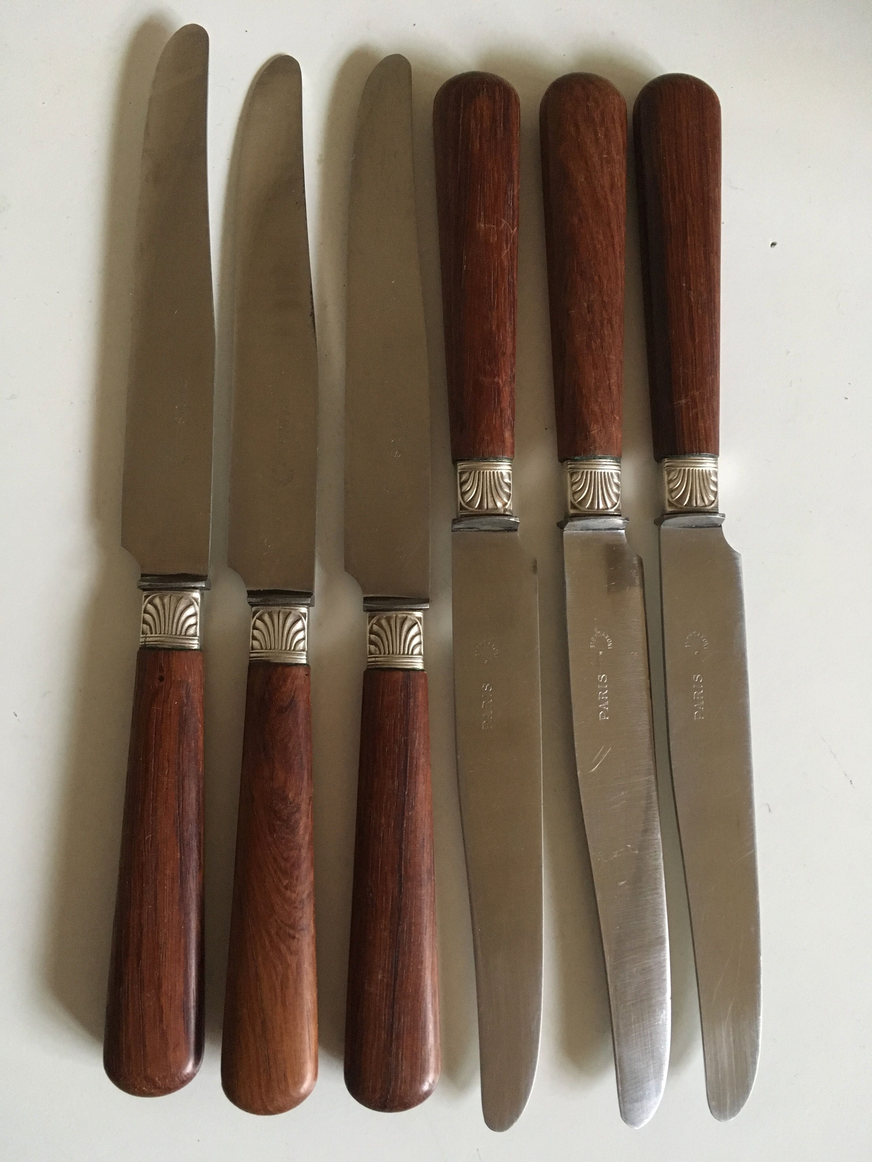 6 knives engraved Paris in art deco rosewood.