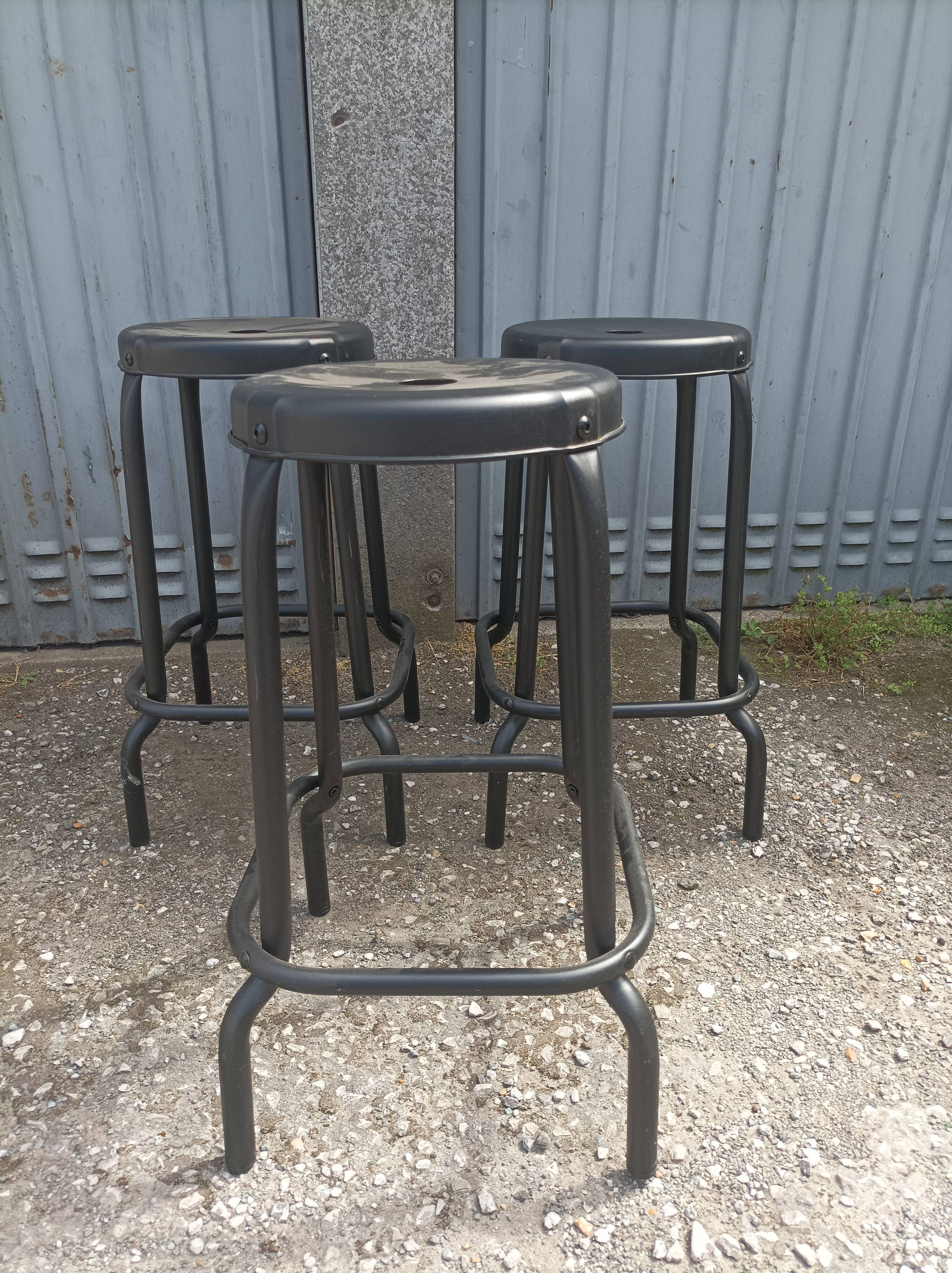 3 industrial black metal bar stools