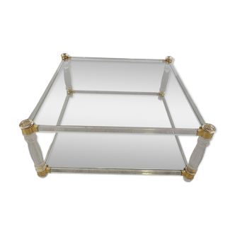 Vintage lucite  and brass coffee table, 1970s