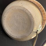 Vintage ceramic stoneware lamp signed JM 70s 80s bohemian raffia rope lampshade
