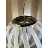 Contemporary transparent and white sphere pendant in murano glass