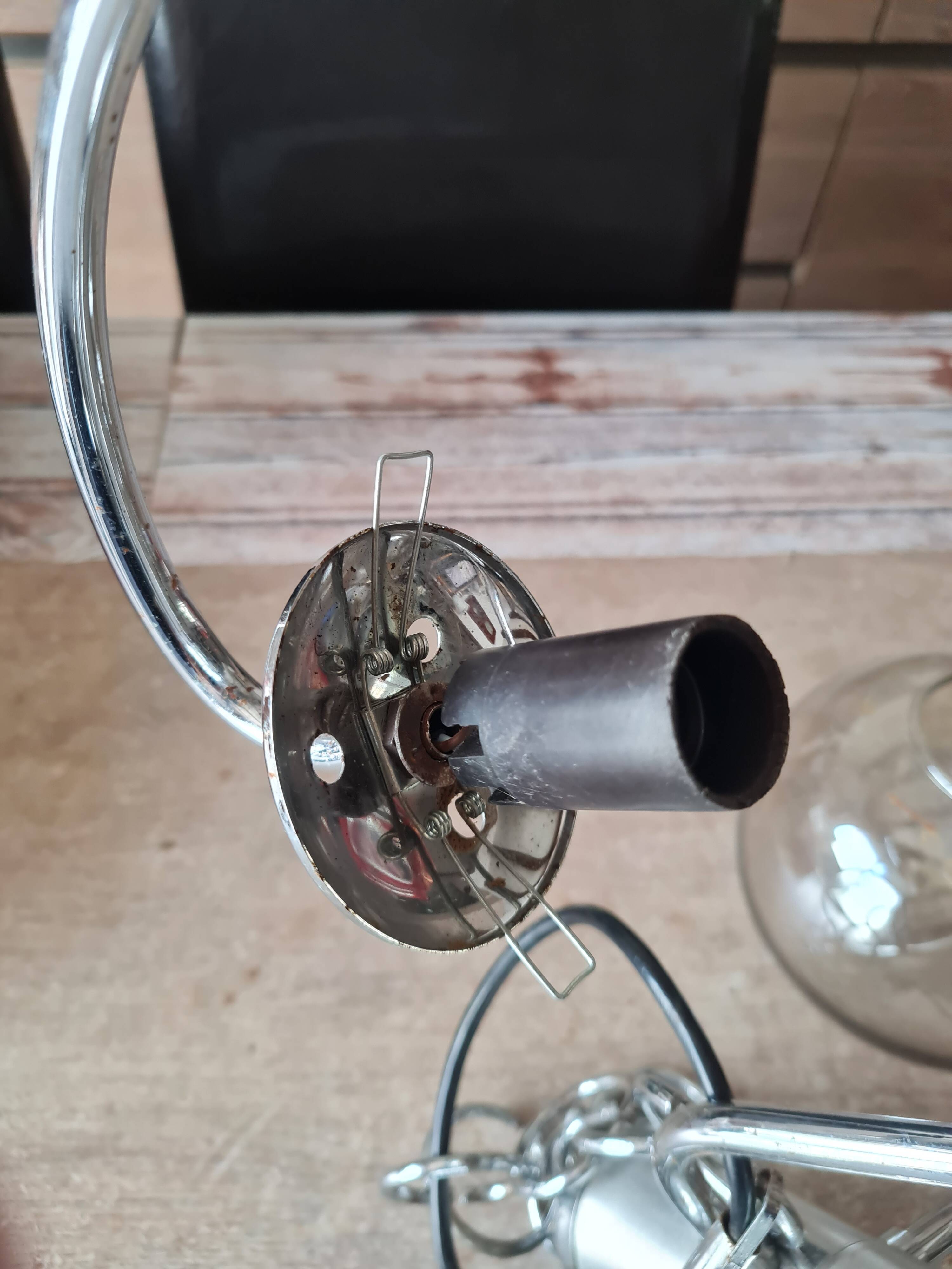 Chandelier with chrome metal frame from the 70s, 3 smoked globes