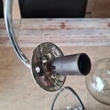 Chandelier with chrome metal frame from the 70s, 3 smoked globes