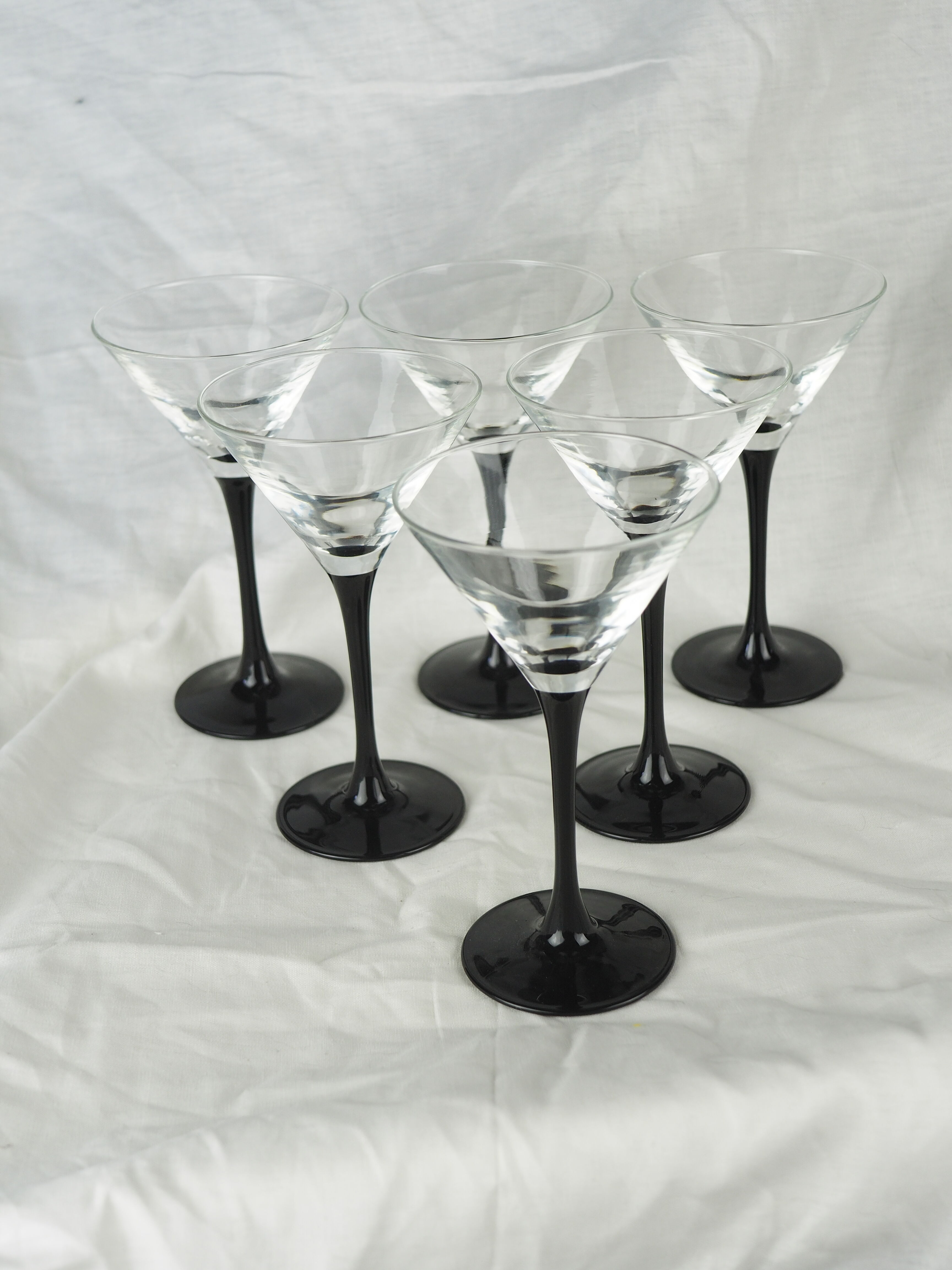 Set of 6 black-footed martini glasses - Arques crystal, Luminarc - 70s / 80s