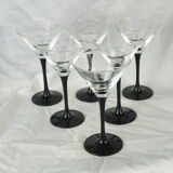 Set of 6 black-footed martini glasses - Arques crystal, Luminarc - 70s / 80s