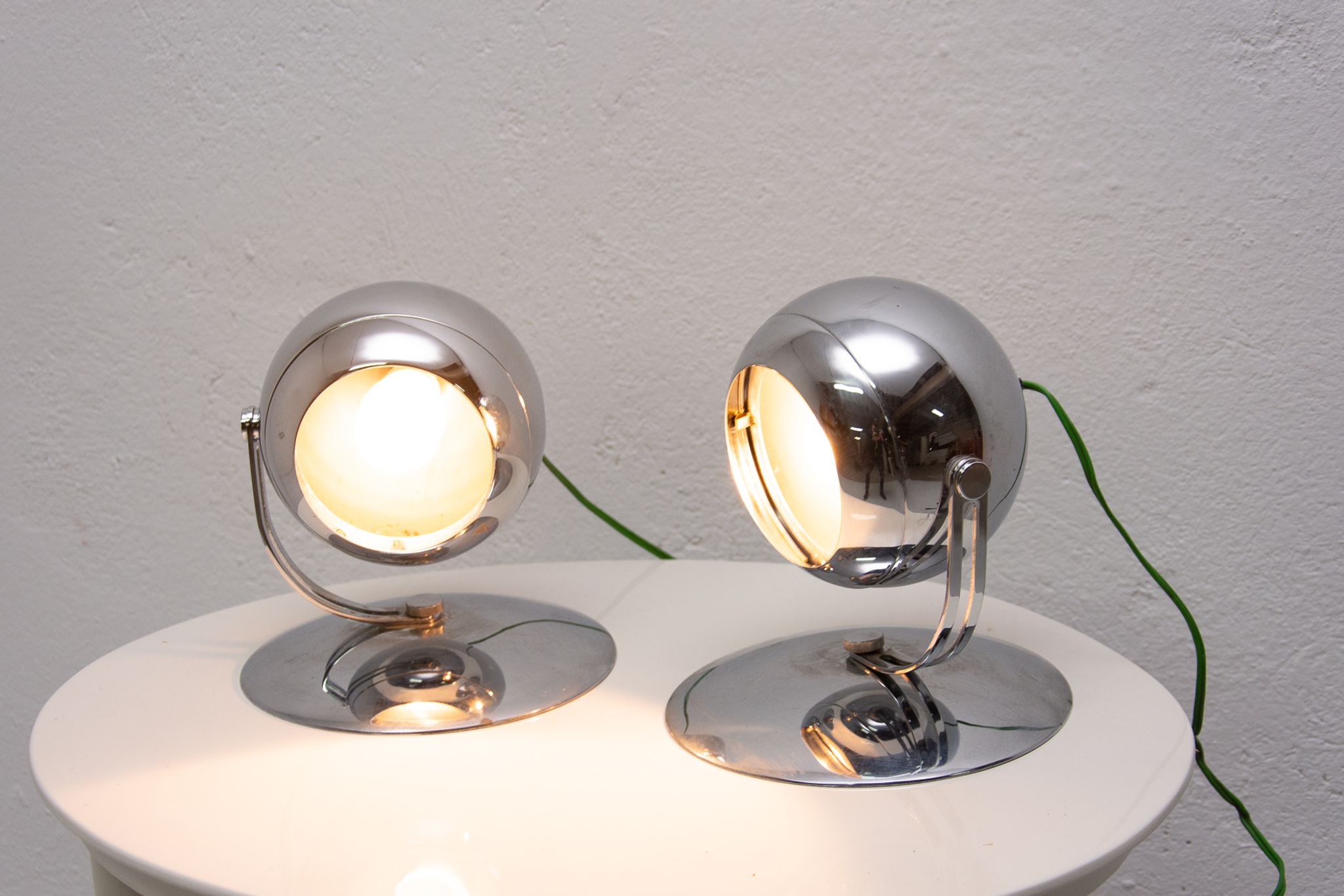 Pair of mid century space-age positioning desk lamps, 1960, Central Europe