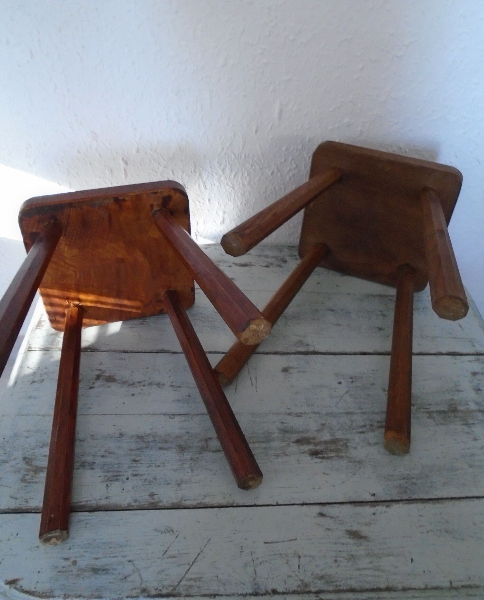 2 ancient brutalist wood stools