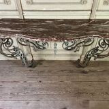 Wrought iron console and its marble, circa 1880
