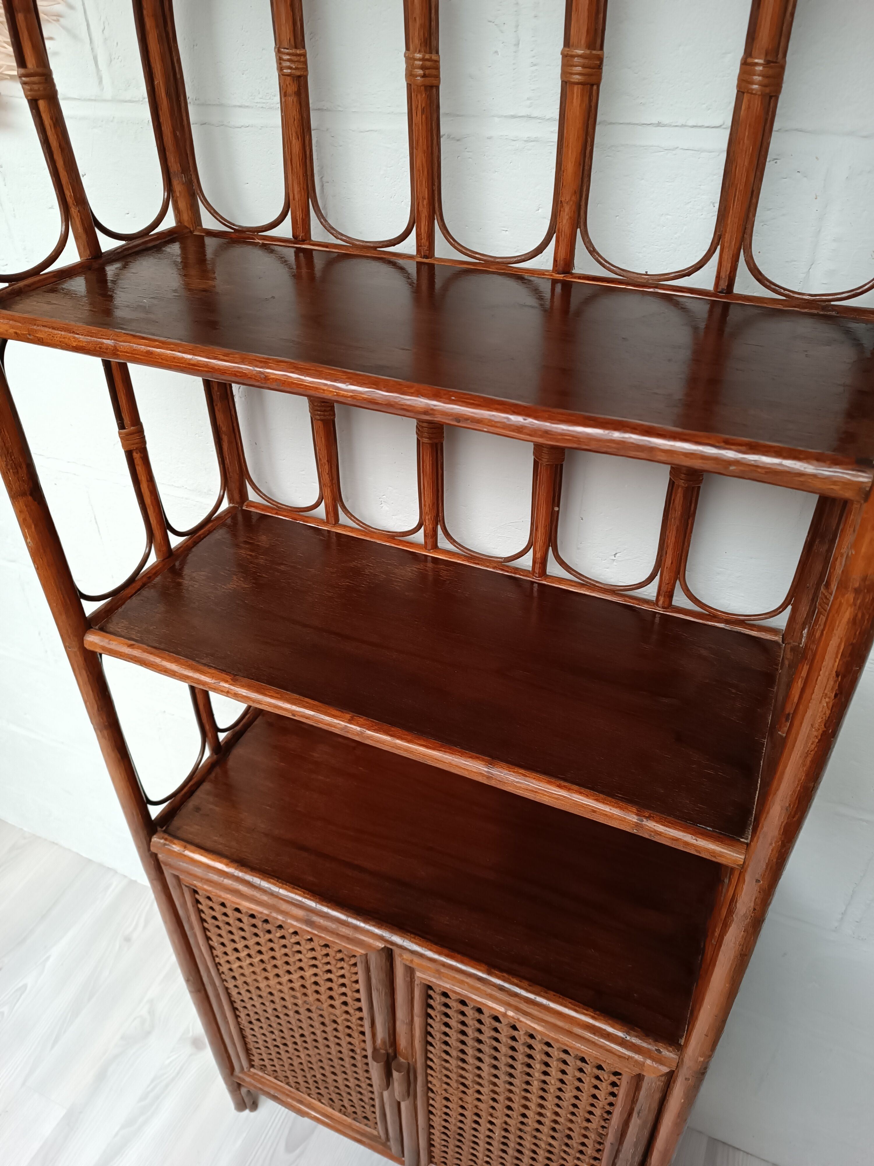 Vintage bamboo bookcase and canning