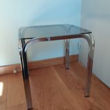 Square coffee table in chromed metal and smoked glass