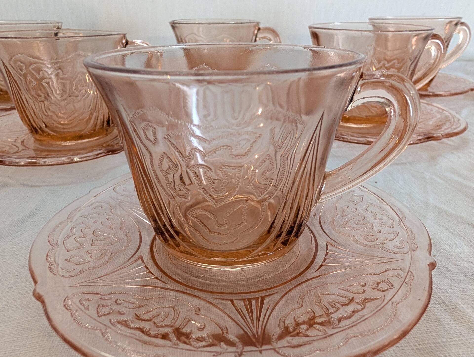 Art Deco pink glass coffee service from the 1930s.