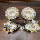 Earthenware griffon candlesticks Old Rouen