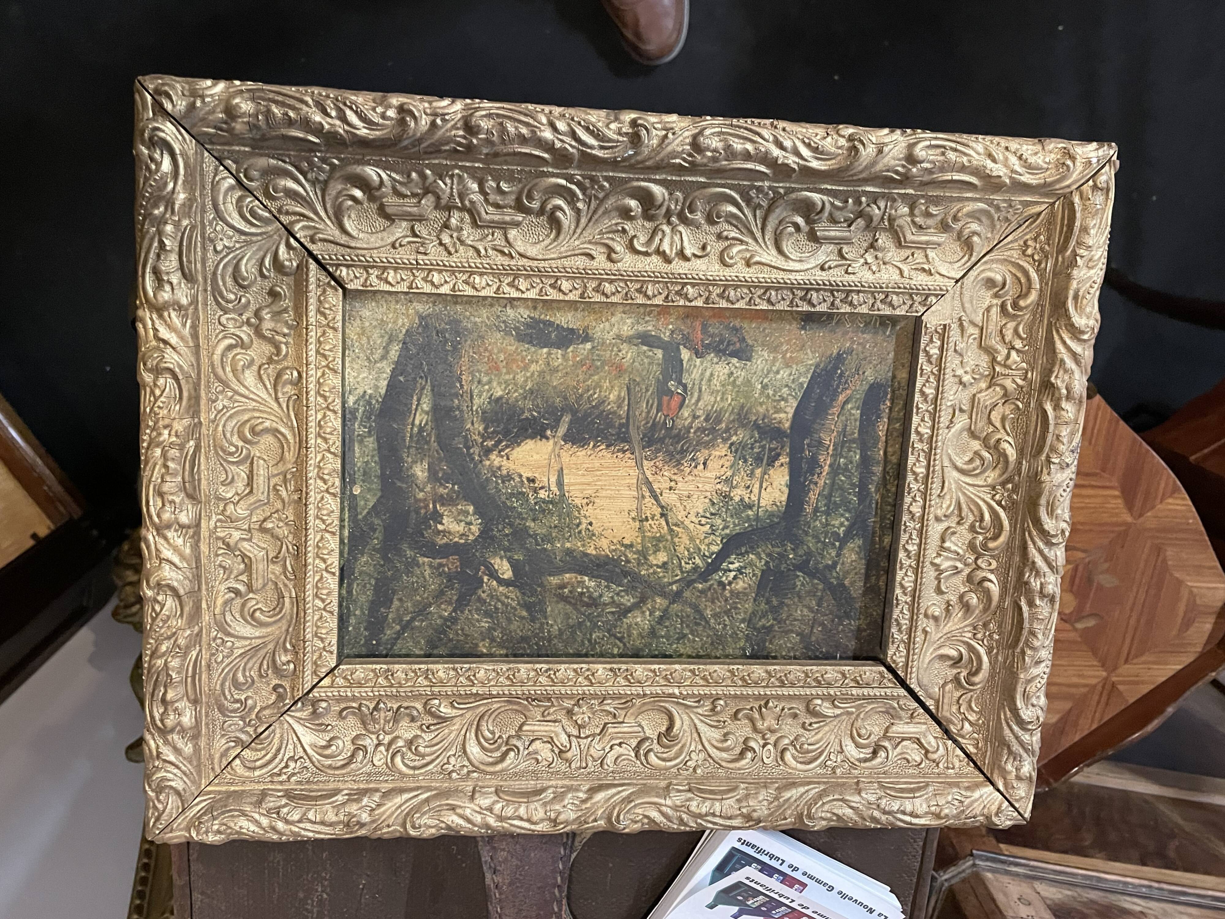 Oil on panel woman in an undergrowth