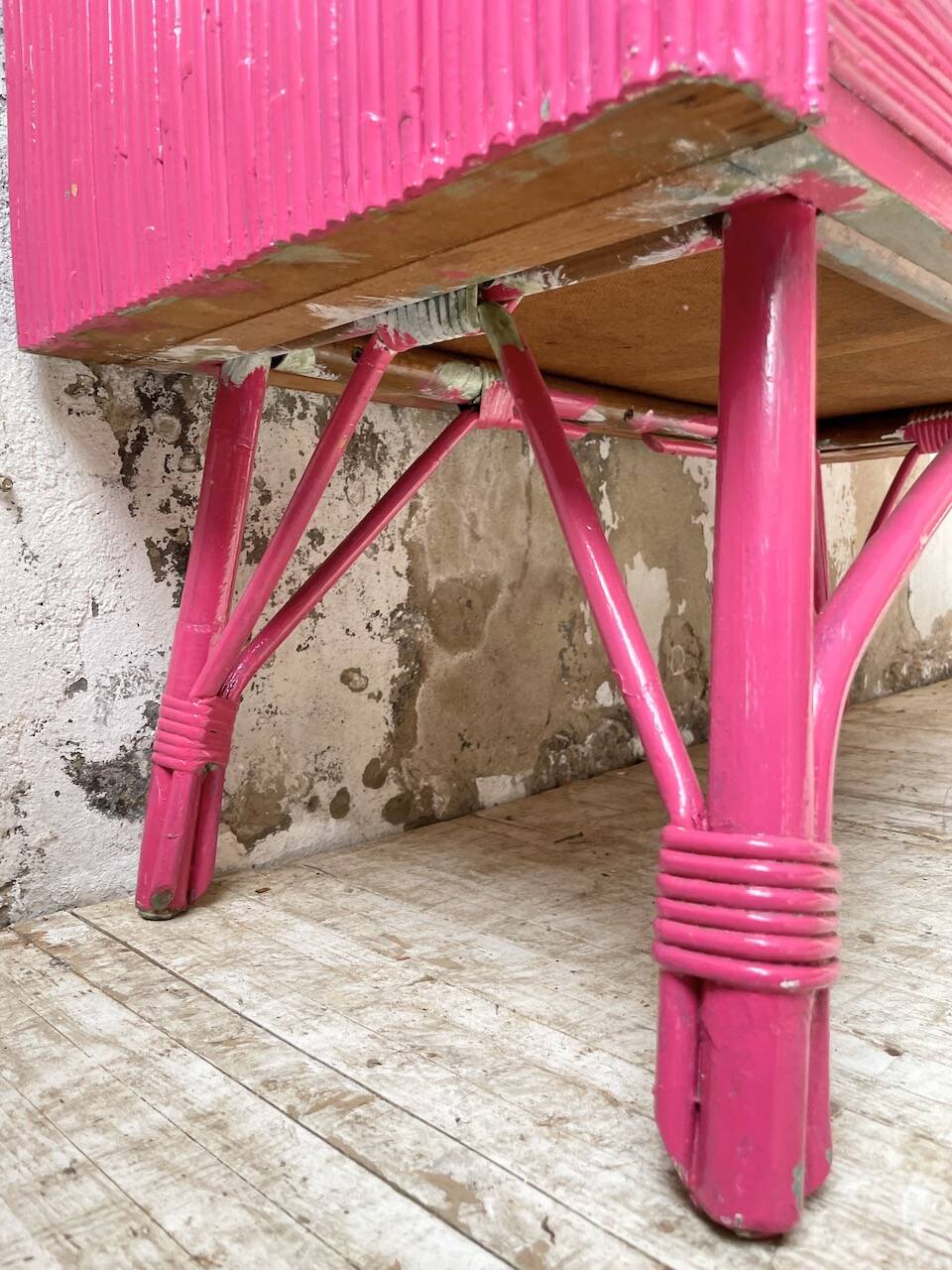 Vintage pink rattan chest of drawers