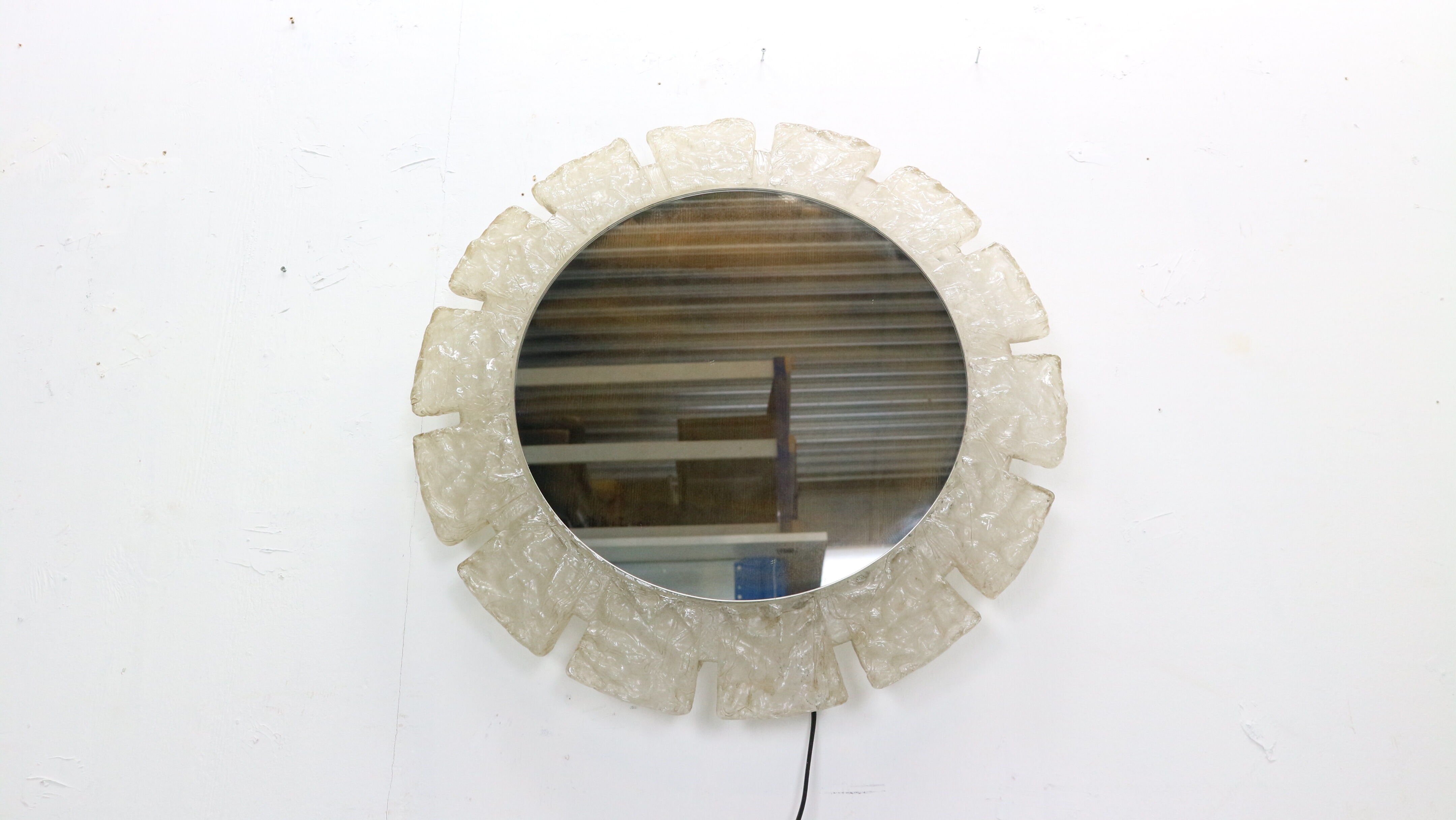 Egon hillebrand round acrylic illuminated mirror with lightening, 1970's germany