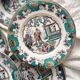 8 polychrome ironstone dessert plates "Canton" Boch Freres Keramis