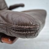 1970s, Scandinavian armchair, original condition, furniture leather, bent wood, canvas.