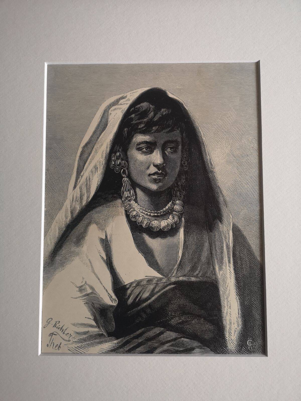 Old orientalist engraving - Gustav Richter - Late 19th century