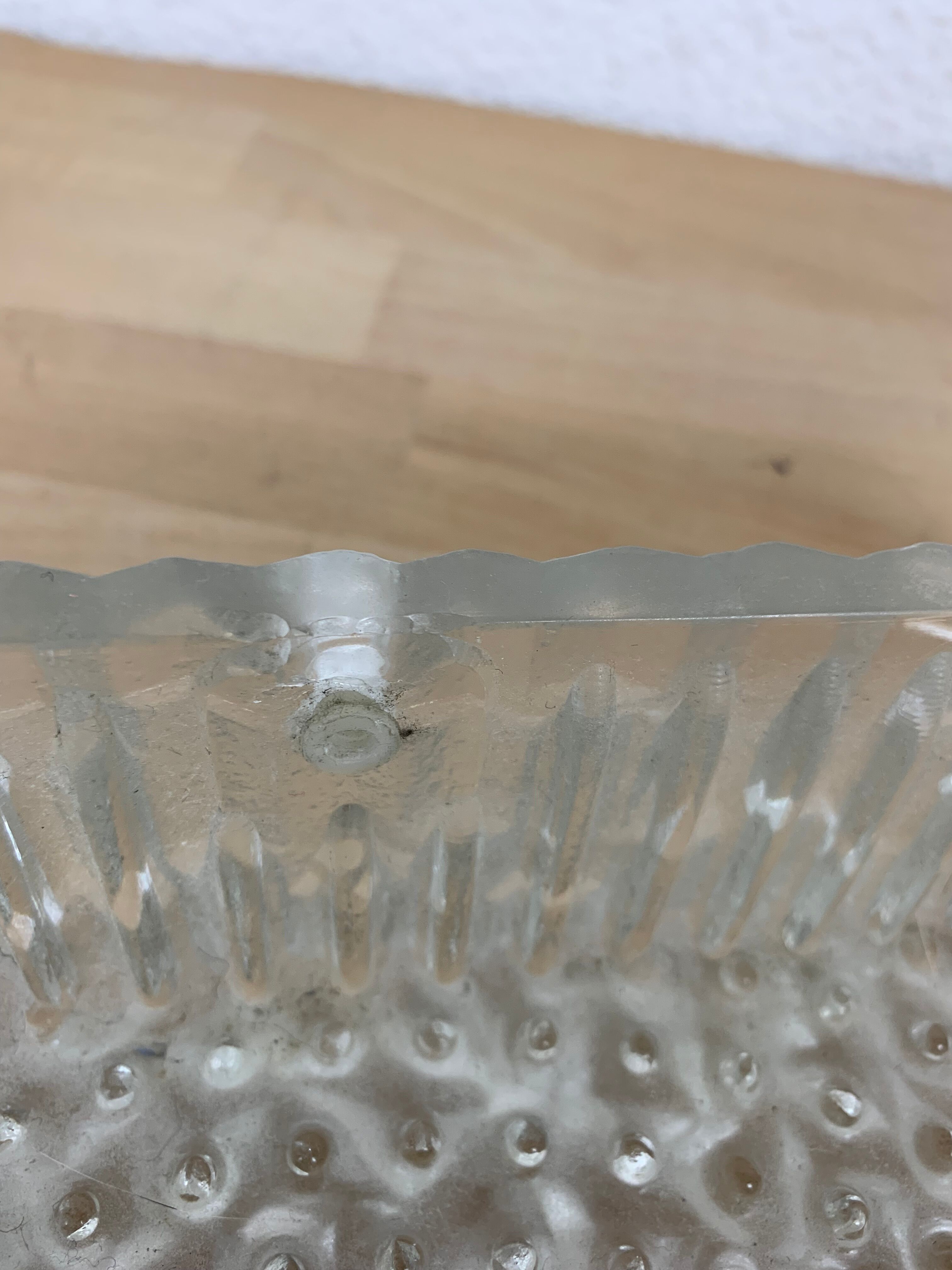 Holophane square wall lamp in chiseled glass, 60s, ceiling lamp
