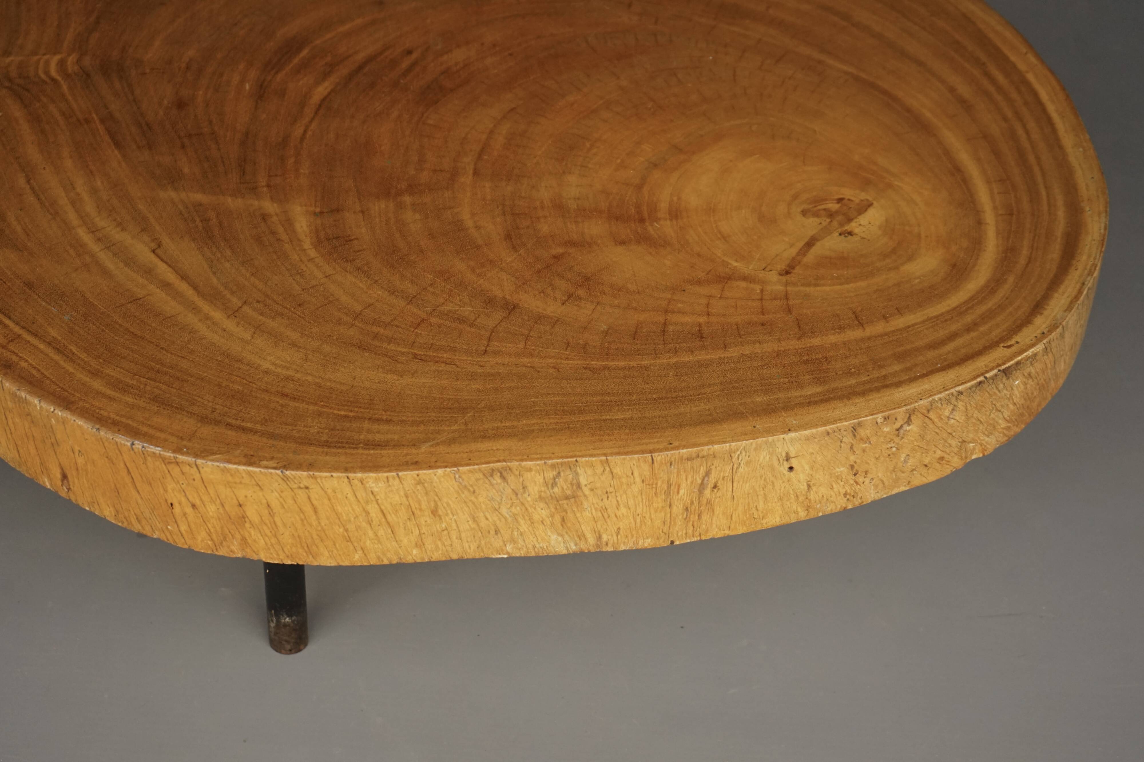 Table basse brutaliste en bois de tronc d'arbre, années 1960