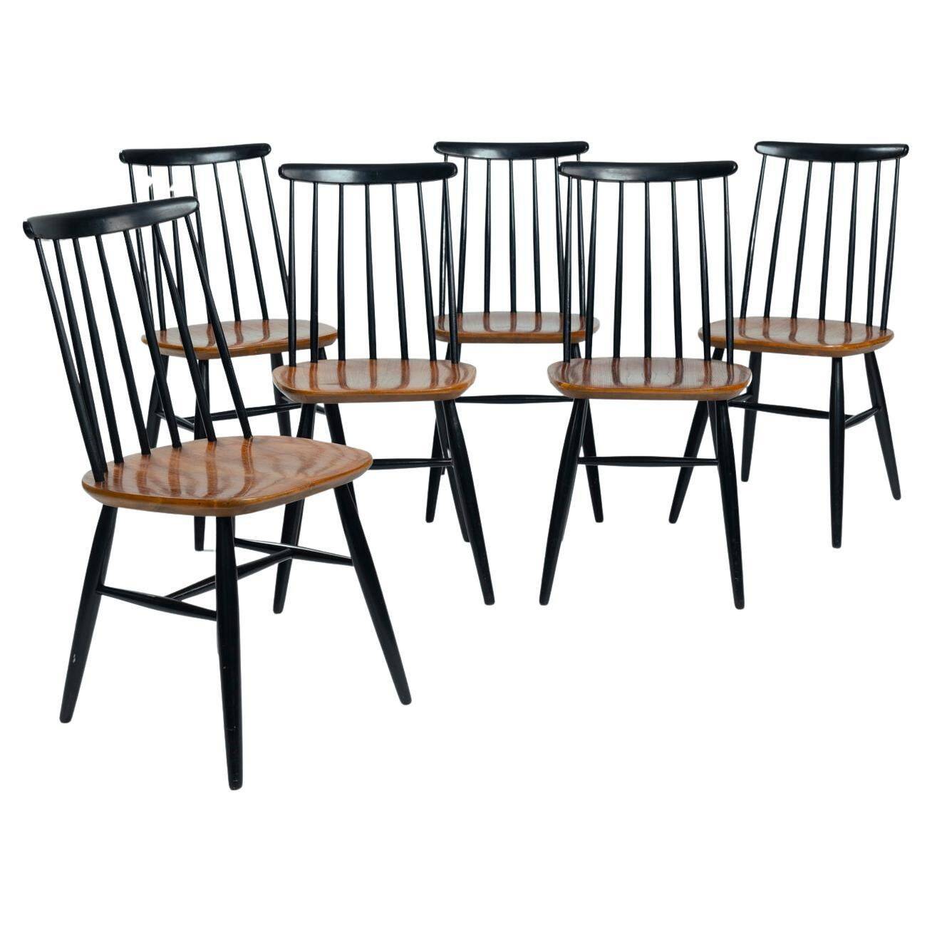 6 Tapiovaara Fanett style spindleback chairs, 1970s