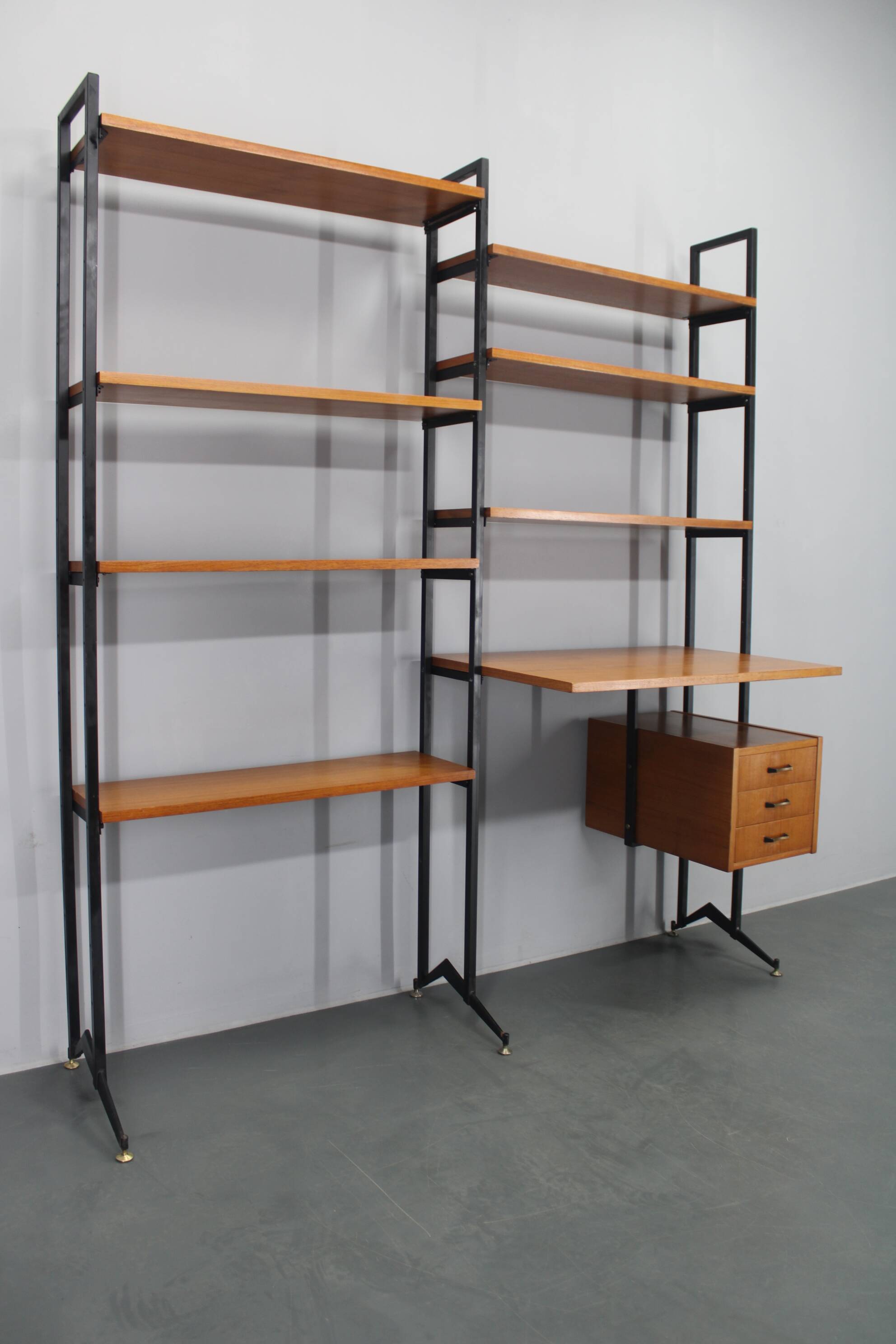 1970s Italian teak shelves unit with desk