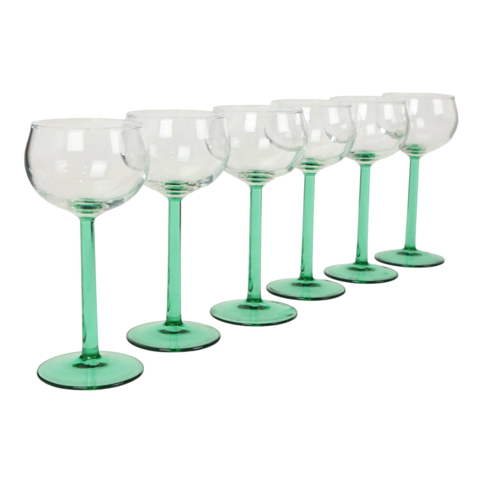 Set of 6 Vintage Luminarc Alsace Wine Glasses Narrow Green Base