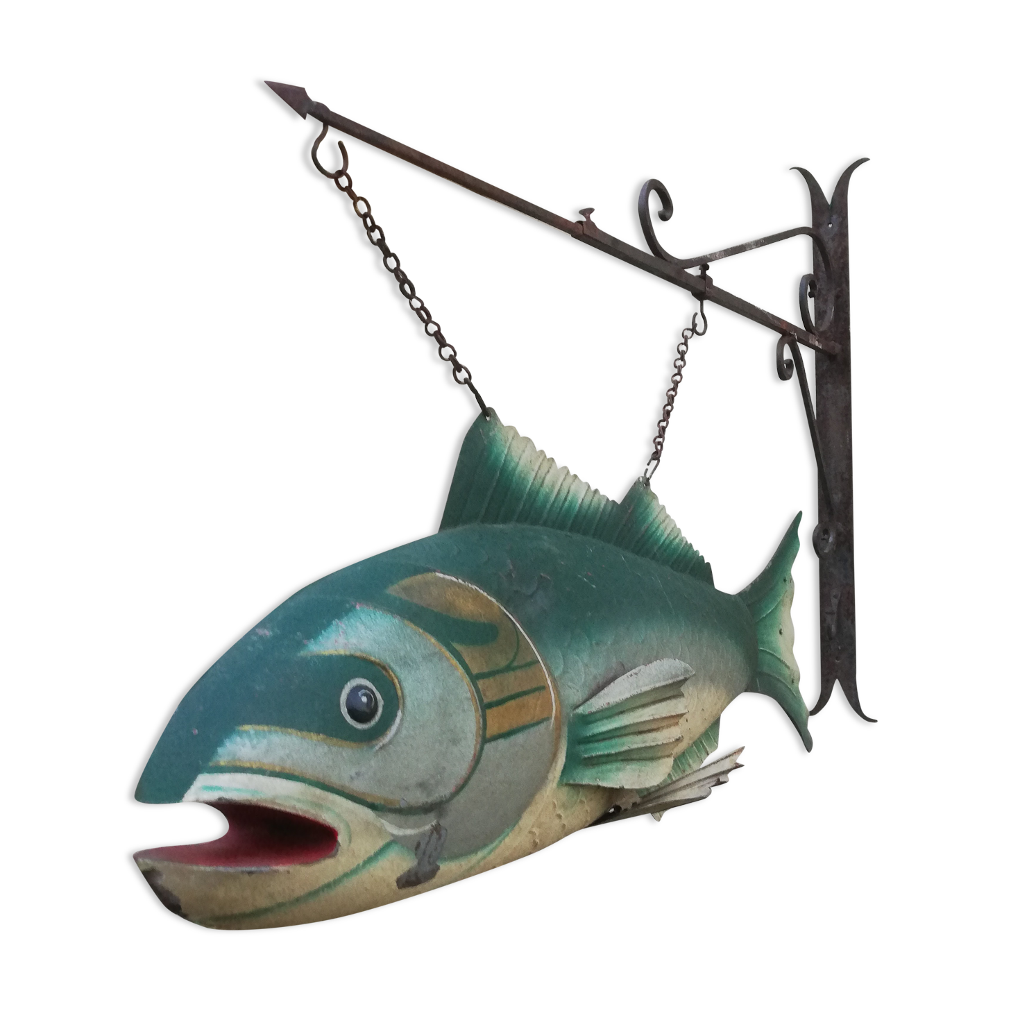 Panel depicting a fish in sheet metal