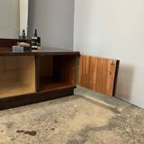 Mirror chest of drawers, flamed birch stained, vintage from the 50s