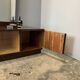 Mirror chest of drawers, flamed birch stained, vintage from the 50s
