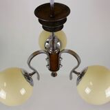 Bauhaus chrome & wood chandelier, 1940