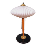 Large Scandinavian table lamp in white opaline glass and teak