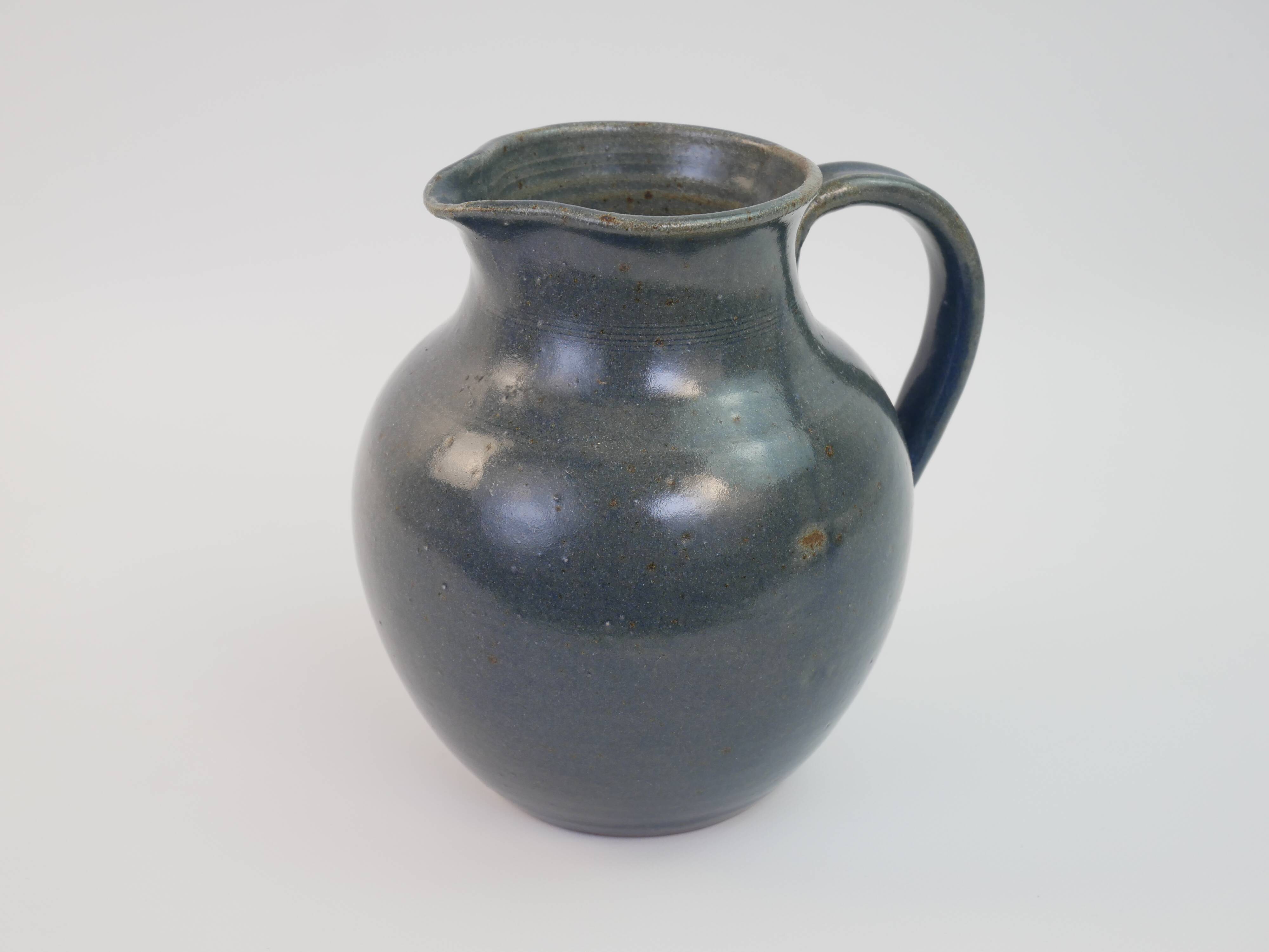 Large blue glazed stoneware pitcher Le Rivet France