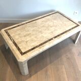 Coffee table made of marble plates with inlay of a brass net. French Work
