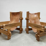 Vintage brutalist leather armchair 'Safari time'