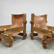 Vintage brutalist leather armchair 'Safari time'