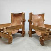 Vintage brutalist leather armchair 'Safari time'
